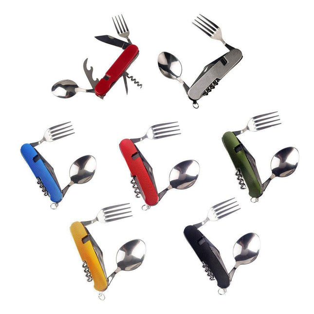 2X 6 in 1 Pocket Hiking Set Tool Fork Spoon Utensil Folding Camping Knife Travel