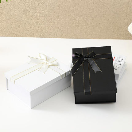 5PCS Large Black Folding Gift Box with Ribbon Bow One-Piece Shoe Apparel Box