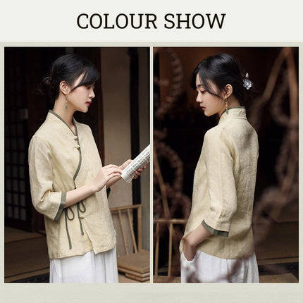 Improved Hanfu Women Cross Collar Chinese Style Retro Tea Art Health Tang Suit