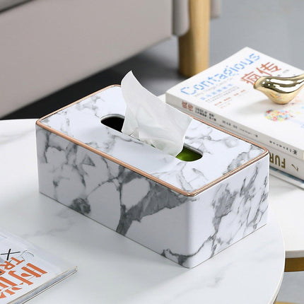 Rectangular Marble PU Leather Tissue Box Cover Napkin Holder Towel Dish Desktop