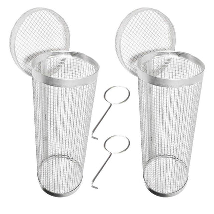 2pcs BBQ Basket Round Grill Cage Portable Rotating Net for Outdoor Cooking