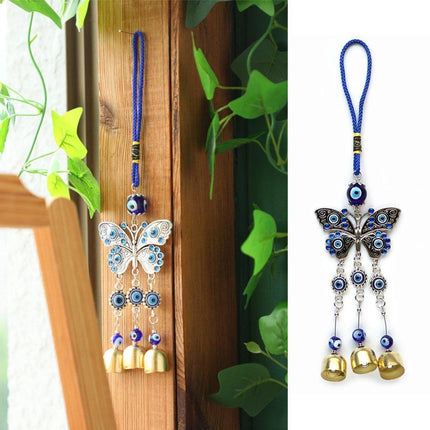 4PCS Evil Eye Butterfly Wind Chime Crystal Bell Hanging Ornament Car Decor
