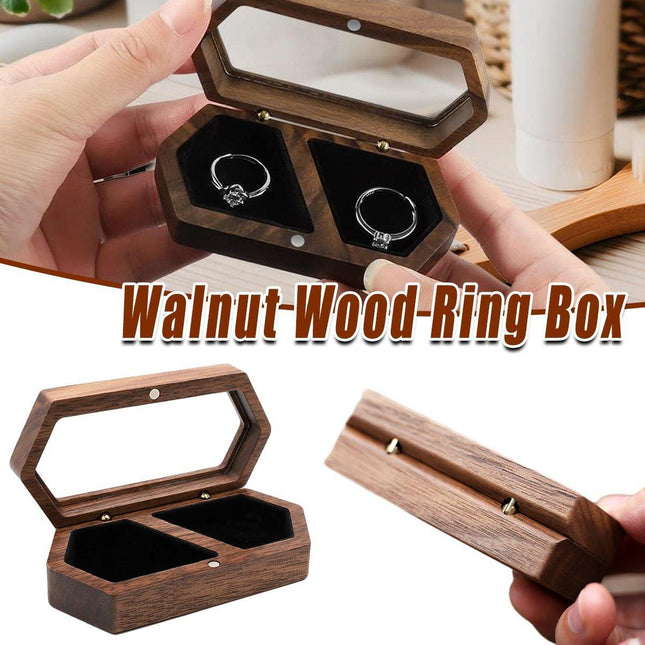 Elegant Black Walnut Wooden Ring Box Jewelry Diamond Proposal Gift Display Box