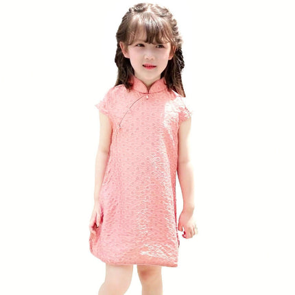 Girls Summer Cheongsam Dress Princess Solid Floral Fashion New Chinese Style - Aimall