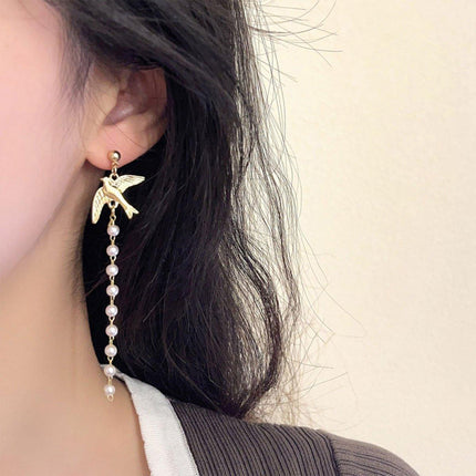 Bird Cage Asymmetrical Earrings Bow Long Fringe Dangle Jewelry Women Fashion