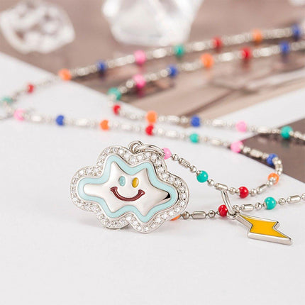 Colourful Smile Cloud Pendant Necklace Fashion Jewellery for Women Girls Gift