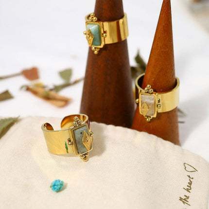 Female Titanium Steel Ring with Natural Stone Fashion Jewellery Women