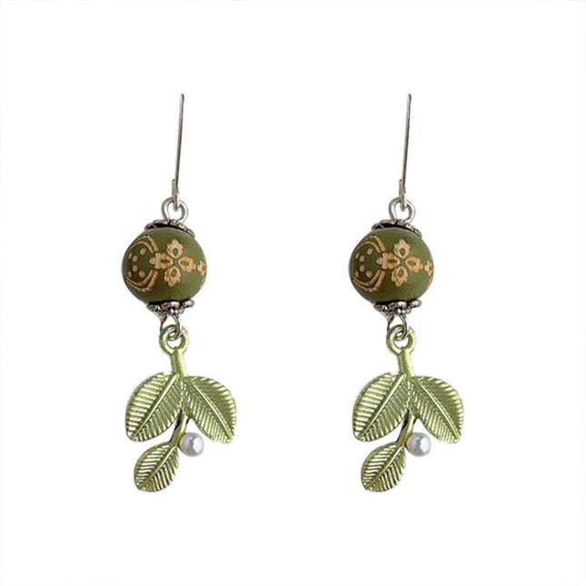 Chinese Leaf Art Earrings Vintage Style Jewelry for Women Fashion Accessory
