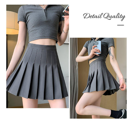 Grey Women's High Waist Pleated Tennis Skirt Summer Slimming Black Fashion New - Aimall