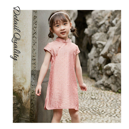 Girls Summer Cheongsam Dress Princess Solid Floral Fashion New Chinese Style - Aimall