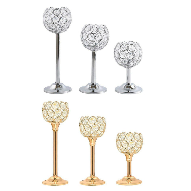 3PCS Crystal Candle Holders Metal Candlelight Wedding Home Dinner Decoration