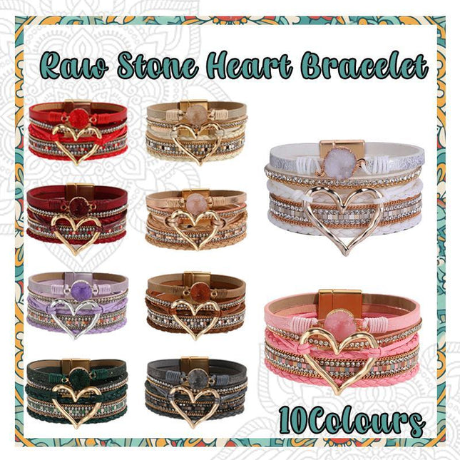 Chic Women's Multi-Color Leather Wrap Bracelet Love Heart Charms Magnetic Clasp - Aimall