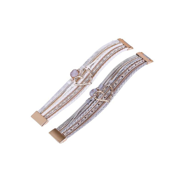 Chic Women's Multi-Color Leather Wrap Bracelet Love Heart Charms Magnetic Clasp - Aimall