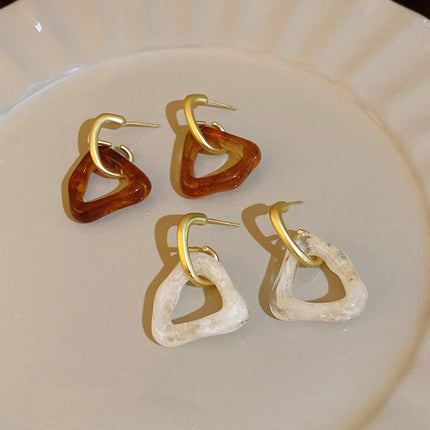 Retro Geometric Triangle Coffee Beige Earrings Women Girls Trendy Fashion
