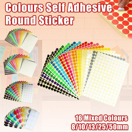 8mm to 50mm Round Dot Stickers Coloured Paper Labels Circles Dot Adhesive Sticky - Aimall