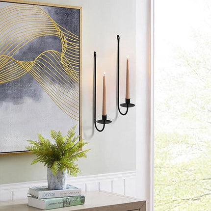 2PCS Black Metal Wall Mounted Iron Candlestick Holder L Shape Modern Home Decor