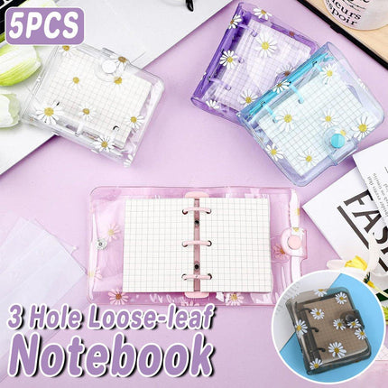5PCS Portable 3 Hole Loose Leaf PVC Transparent Case Coil Mini Hand Ledger