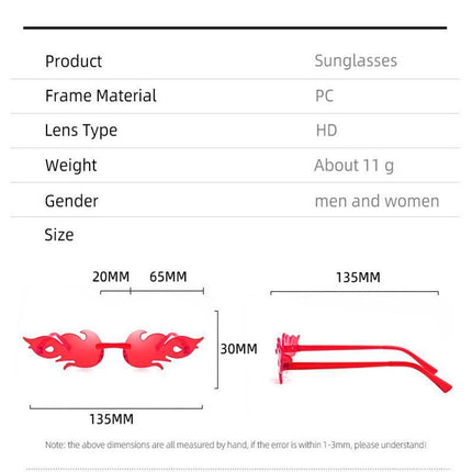 Sunglasses Eyewear Wave Sun Glasses Fire Flame Rimless Fashion Sunglasses - Aimall