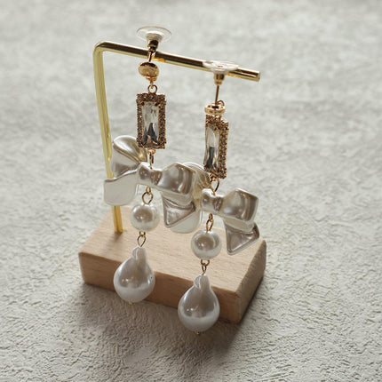 Sweet White Bow Long Earrings for Girls Elegant Fashion Dangle Jewelry Gift
