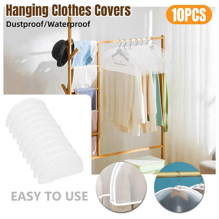 10pcs Dustproof Clothes Cover Transparent Hanging Wardrobe Storage Bag Set