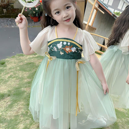 Girls Hanfu Chinese Style Princess Dress Green Traditional For Girl Clothing