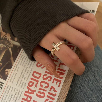 Micro-Inlaid Zirconium T-Shaped Ring