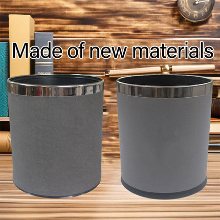 Durable Hotel Trash Bin Leather Wastebasket Office Room Metal Lining 26x22cm