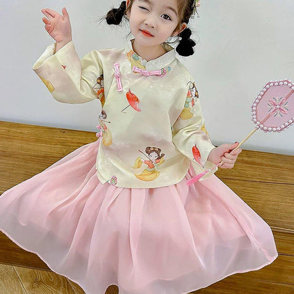 Elegant Girl Cheongsam Skirt Set Traditional Chinese Hanfu Two-piece Outfit
