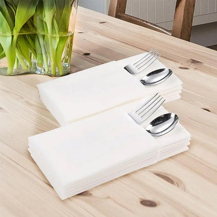 50/100PCS Disposable White Napkin Set Knife Fork Holder for Party Banquet Table