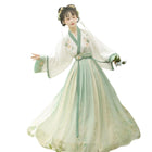Hanbok Women One Piece Green Flounce Skirt Set Traditional Chinese Style Dress