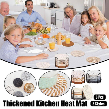 8PCS Round Cotton Woven Coaster Heat Resistant Thick Insulation Dining Table Mat