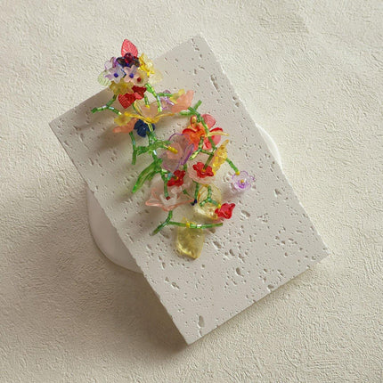 Colourful Flower Long Drop Earrings Elegant Sweet Jewelry for Women Fashion Gift