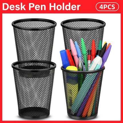 4pcs Round Pen Holder Bucket Desktop Organiser Simple Storage Container Office
