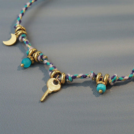 Handcrafted Traditional Chinese Style Necklace Moon Pendant Woven Choker Design