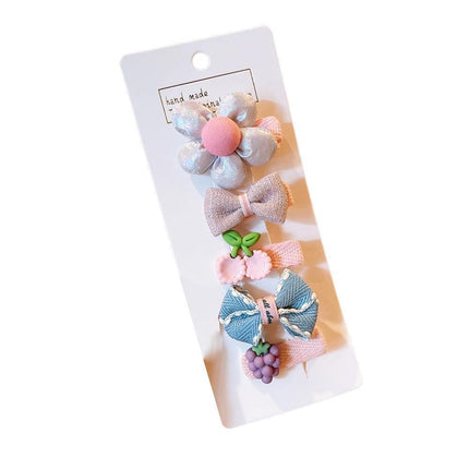 5PCS Girls Bowknot Snap Hair Clips Headband Cute Hair Accessories Set