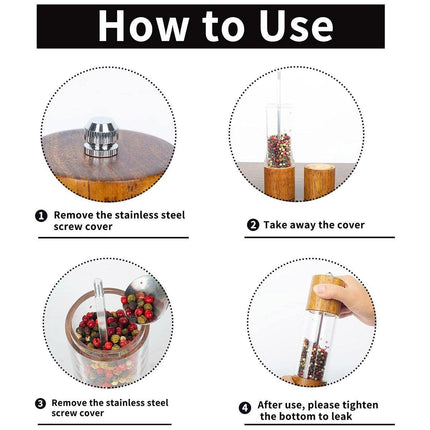 Wooden Pepper Grinder Handheld Salt Mill Spice Grinder Adjustable Kitchen Tool