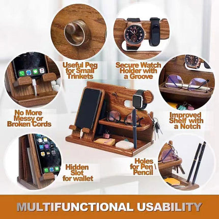 Wooden Mobile Phone Holder Desk Organizer Multifunctional Storage Shelf Stand