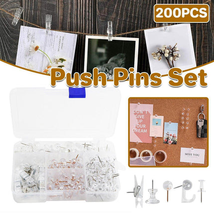200pcs Office Bulletin Cork Board Accessories Staples Clip Pegs Push Pins