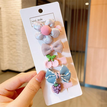 5PCS Girls Bowknot Snap Hair Clips Headband Cute Hair Accessories Set