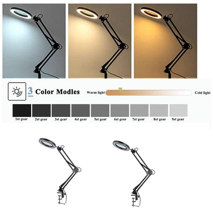 LED Magnifying Desk Lamp Eye Protection Long Arm Foldable Light Reading Repair