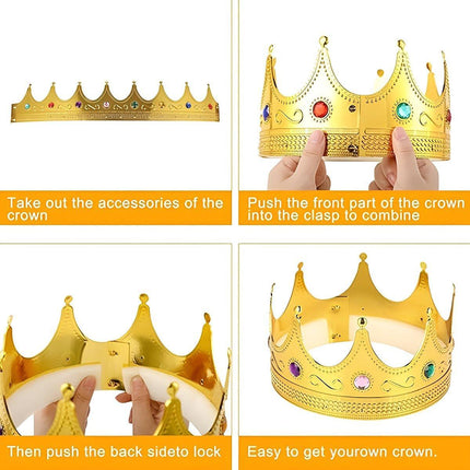 2PCS Gold King Crown Hat Prince Costume Accessory Party Masquerade Prop
