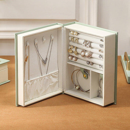 Creative PU Leather Jewelry Box Book Earrings Rings Necklace Organizer Holder