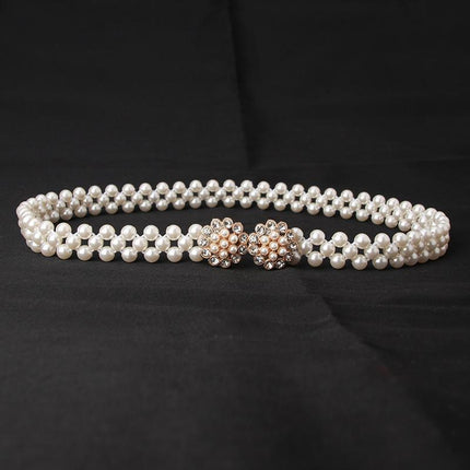 Women's Bead Chain Belt Pearl Waist Chain Dress Decorative Belt Waistband 8C - Aimall