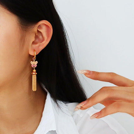 Fashion Retro Color Oil Dropping Butterfly Earrings Tassel Luxury Simple Earring