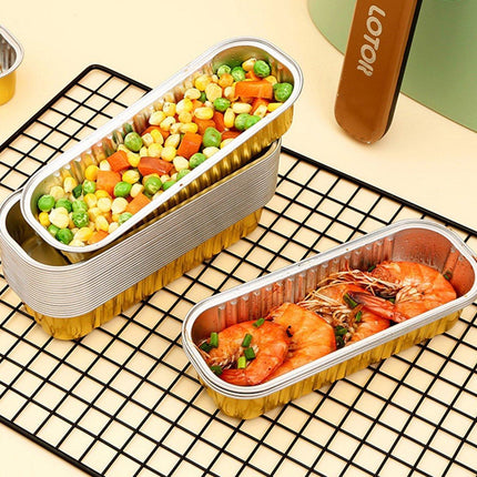 50 PCS Thickened Foil Box with Plastic Lid Rectangular Aluminum Foil
