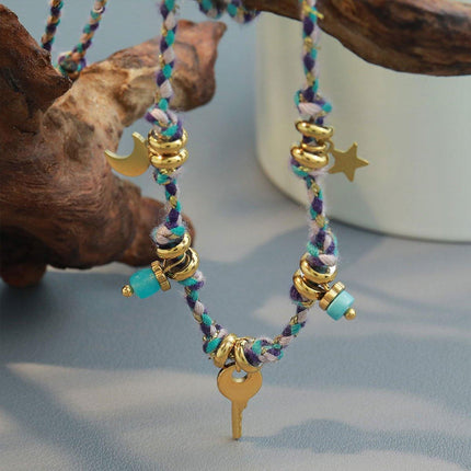 Handcrafted Traditional Chinese Style Necklace Moon Pendant Woven Choker Design