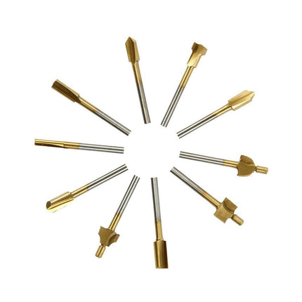 New 10Pcs/Set 3mm Titanium Mini HSS Router Bits Trimmer Shank For Rotary Tool - Aimall