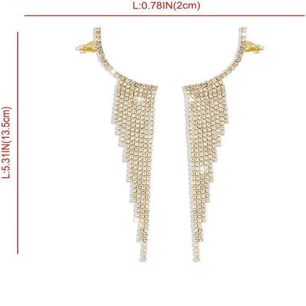 Bling Dangle Drop Tassel Earrings Long Tassel Rhinestone Rhinestone Earrings - Aimall