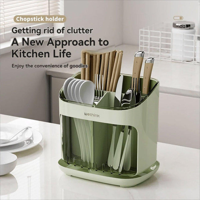 Wall Mounted Kitchen Chopsticks Storage Rack Drain Basket Holder Organizer Box