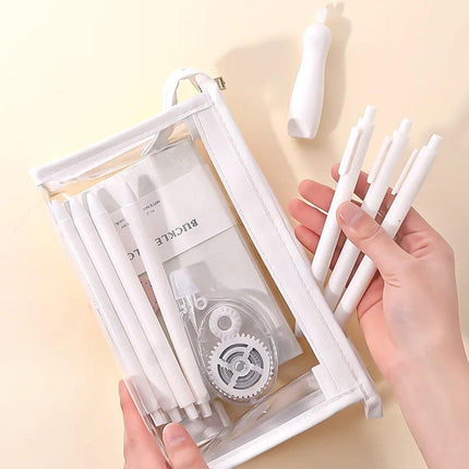 2PCS Transparent Zipper Pencil Case Cosmetic Pouch Pen Storage Bag for Girls